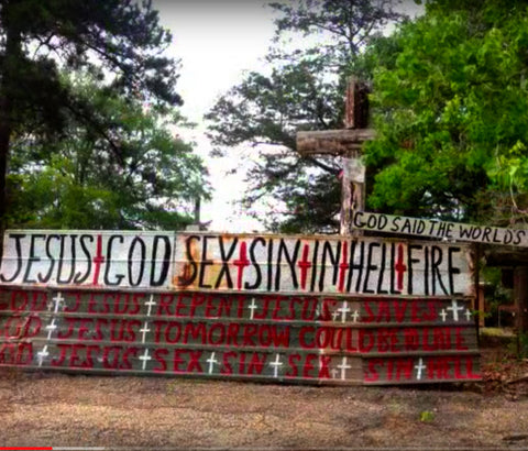 Alabama folk artist WC Rice created an elaborate menagerie of Crosses and religous signs.