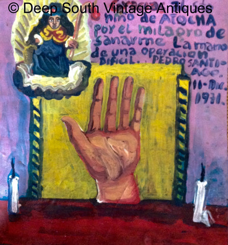 Mexican Outsider artist David Mecalco Retablo of a Hand Icon.